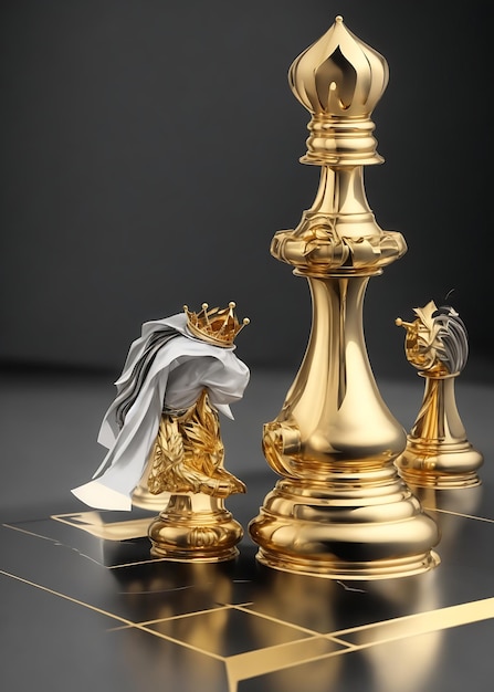 Stojąca figura szachowa złotego króla i figura szachowa upadłego srebrnego króla Symbolizujące zwycięzcę a