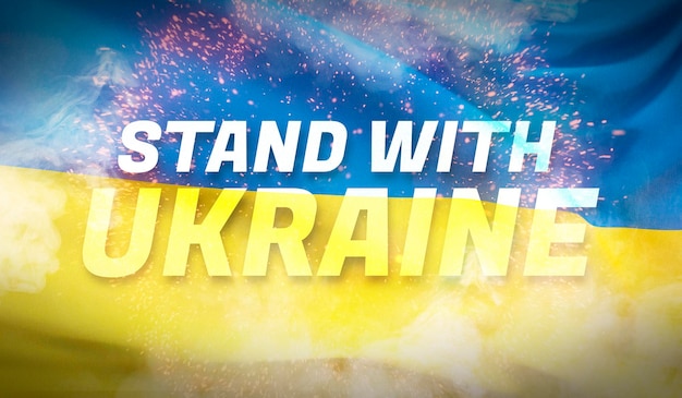 Zdjęcie stojak z motywem flagi tekstowej ukrainy machająca flaga narodowa ukrainy machał bardzo szczegółowe zbliżenie 3d render