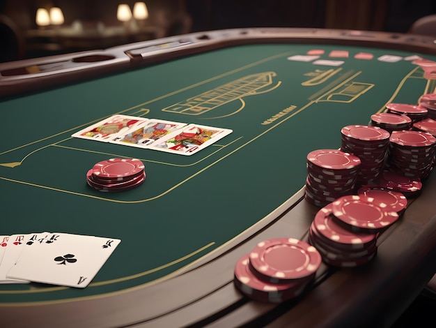 Stół do pokera z kartami i żetonami Generatywna sztuczna inteligencja