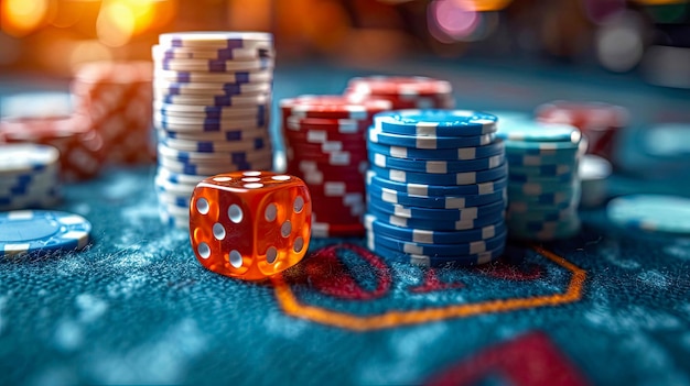 Stół do ruletki w kasynie z żetonami i kartami, płytka głębokość pola