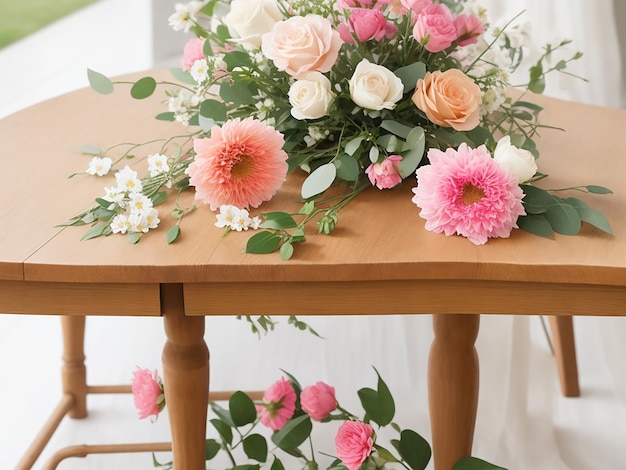 Stół, na którym leżą kwiaty