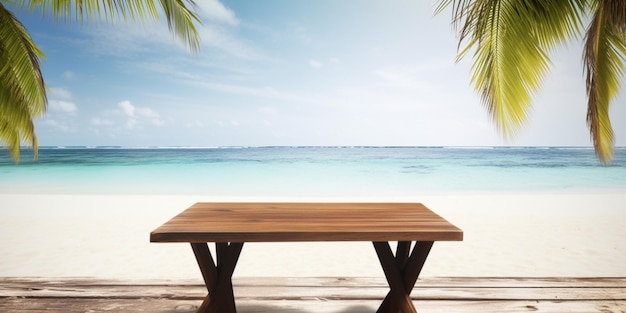 Stół na plaży z palmami w tle
