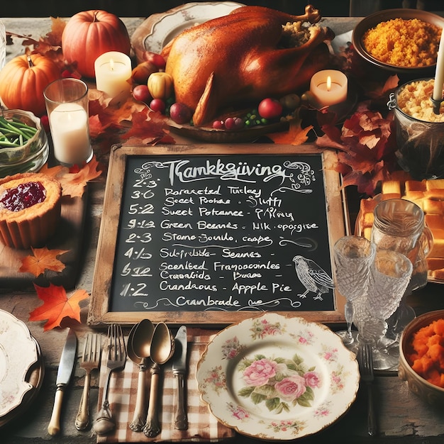 Stół na Święto Dziękczynienia z pieczonym indyjem Vintage toned