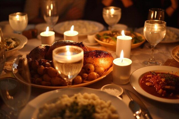 Zdjęcie stół obiadowy z ryżem indyjskim i kieliszkami wina