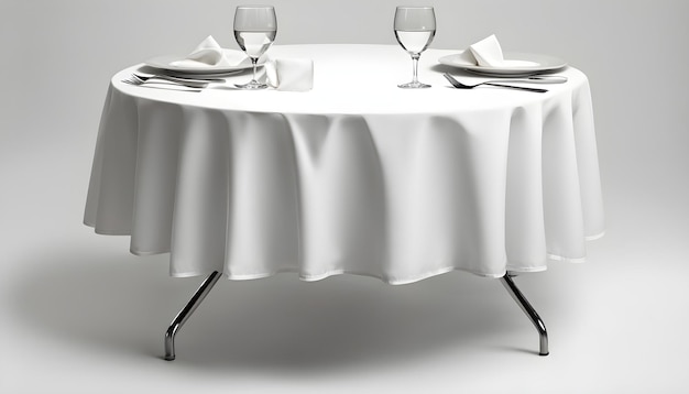 Zdjęcie stół z białym obrusem i dwoma srebrnikami na nim