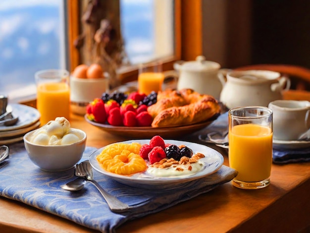 Zdjęcie stół z dobrym śniadaniem