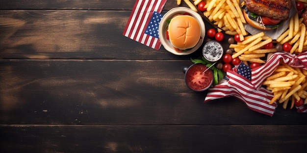 Stół Z Jedzeniem Dla Usa Z Okazji Dnia Niepodległości 4 Lipca Impreza Z Okazji Czwartego Lipca Lub Jedzenie Piknikowe Generacyjna Ai