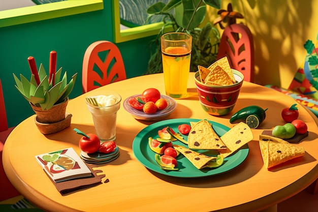 Zdjęcie stół z jedzeniem i książką, na której jest napisane obiad