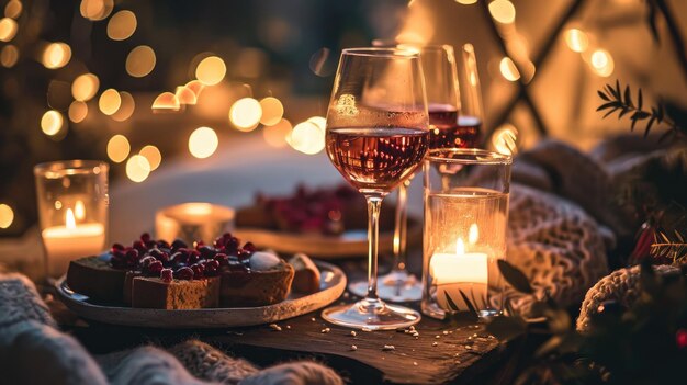 Stół z kieliszkami do wina i ciastem - pyszne połączenie na uroczystości