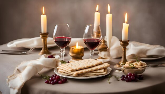 Stół z kieliszkami na wino, krakersami i krakerami.