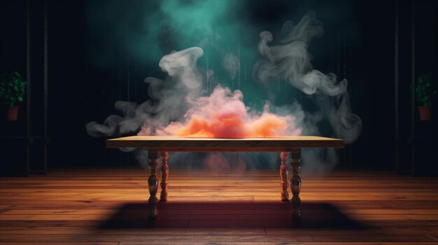 Stół, z którego wydobywa się dym