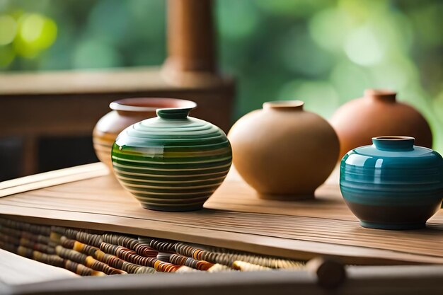 Stół z różnorodnymi ceramikami