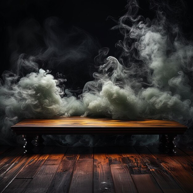 Zdjęcie stół z stołem i stół z dymem wychodzącym z niego