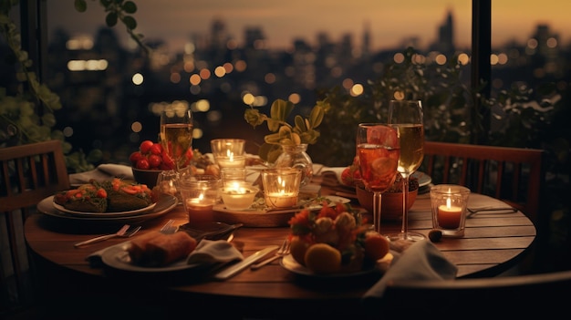 Stół z talerzami i szklankami Dzień Walentynek