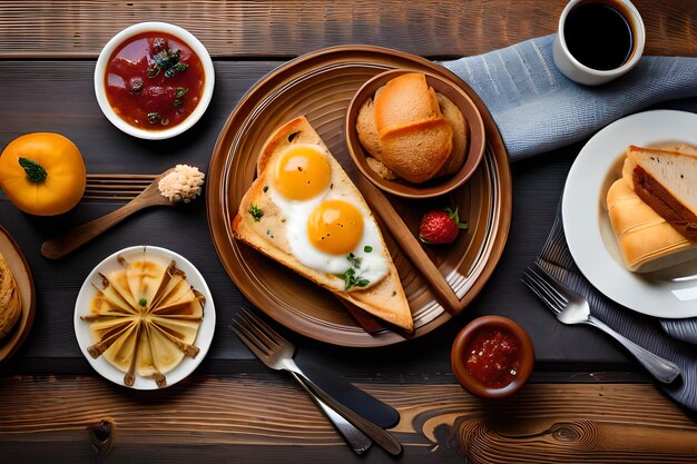 stół z talerzem z jedzeniem, na którym jest napisane jajka