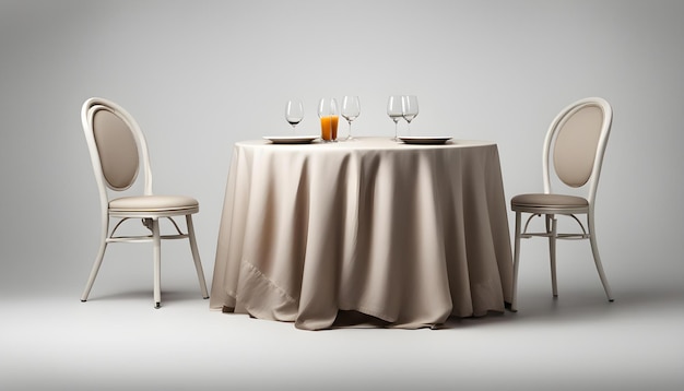Zdjęcie stół z trzema krzesłami i stół z kieliszkami na wino