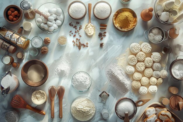 Zdjęcie stół z wieloma różnymi rodzajami jedzenia, w tym ciasteczkami i ciasteczkiem