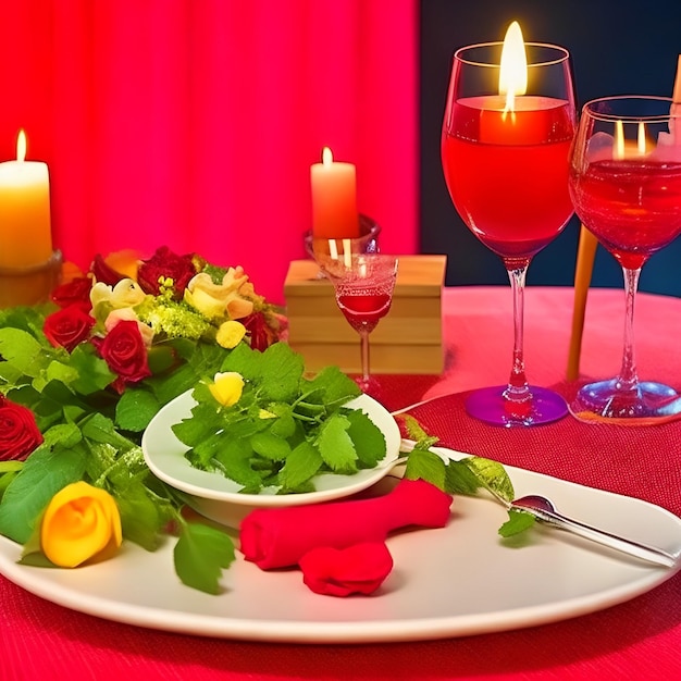 Stół ze świecami i kwiatami na nim