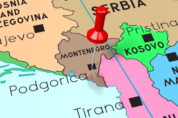Stolica Czarnogóry Podgorica przypięta na mapie politycznej