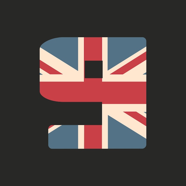 Stolica numer dziewięć z teksturą flagi Wielkiej Brytanii na białym tle na czarnym tle Ilustracja wektorowa Element projektu Alfabet dla dzieci Wielka Brytania patriotyczna czcionka