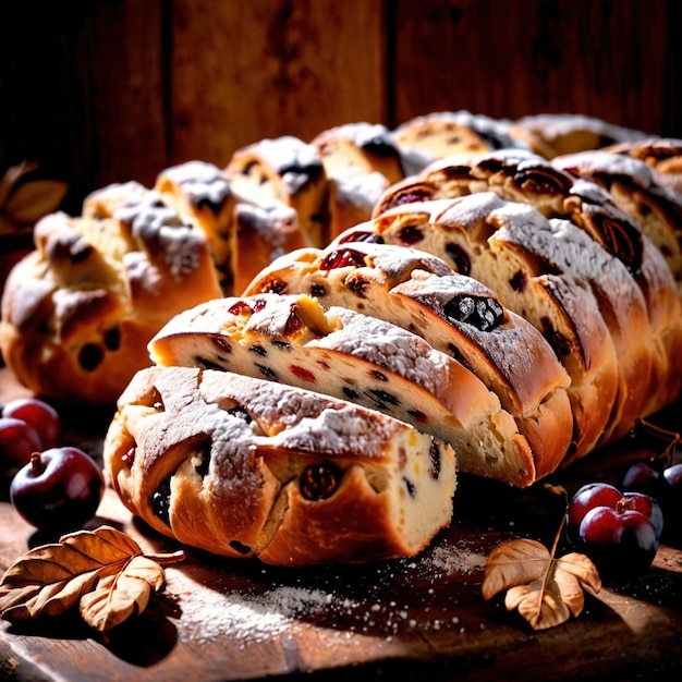 Zdjęcie stollen tradycyjny popularny słodki deser ciasto chleb świąteczny zdjęcie żywności