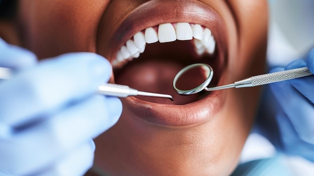 Stomatolog bada zęby kobiety