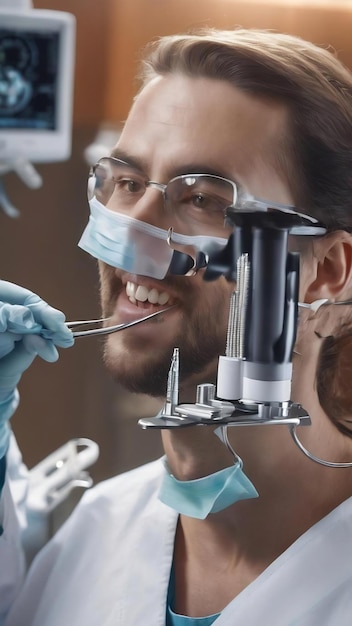 Stomatolog z odizolowanymi narzędziami stomatologicznymi