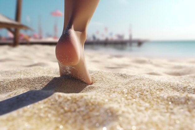 Stopa z piaskiem między palcami na plaży