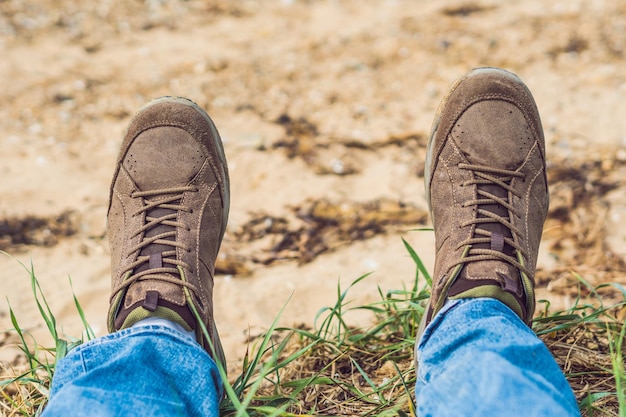 Stopy Buty Trekkingowe Wędrówki Samotny Podróżnik Na Zewnątrz Dzika Przyroda Styl życia Podróże Ekstremalne Przetrwanie