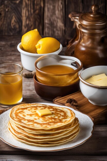 Stos Bardzo Cienkich Naleśników Tradycyjny Dla Rosyjskiego Tygodnia Naleśników Shrove Tide