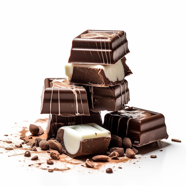 Stos batonów czekoladowych z napisem „czekolada”.