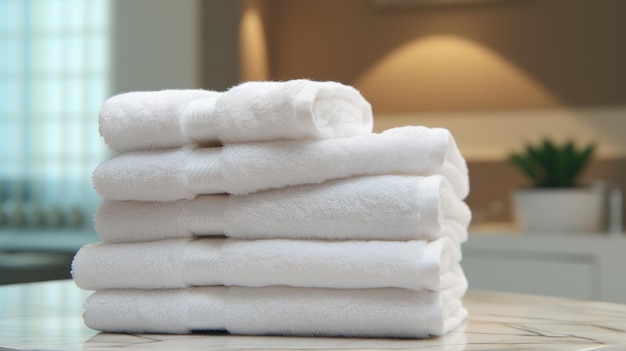 stos białych ręczników na stole tworzący atmosferę spalike