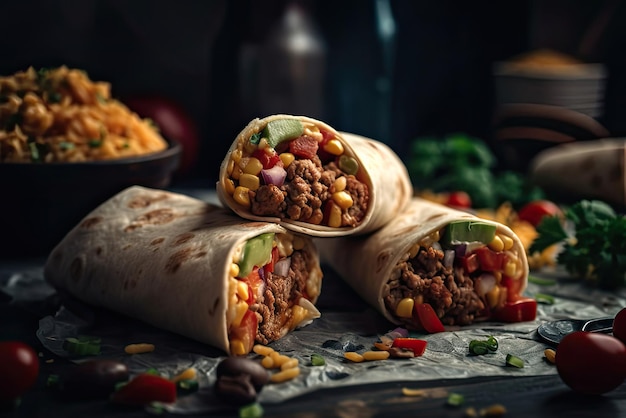 Stos burritos z jednym w trakcie