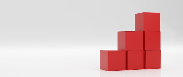 Stos czerwonych pudełek układa się jako stopień schodów na białym tle Sukces Ilustracja 3D Render