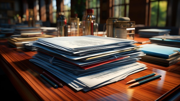 Stos dokumentów na stole biurowym