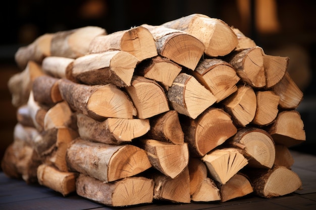 stos drewna siedzący na szczycie stołu