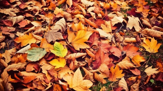 Stos jesiennych liści na ziemi
