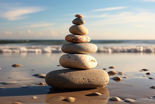 Zdjęcie stos kamieni na plaży