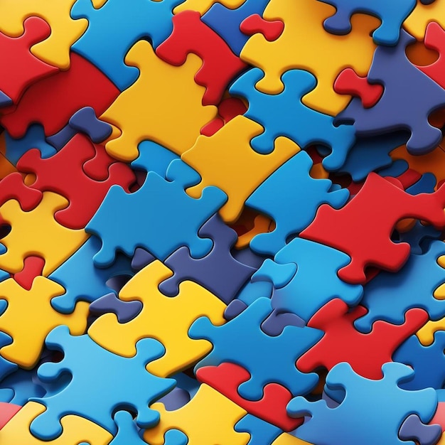 Stos kolorowych puzzli z jednym napisem „jigsaw puzzle”.