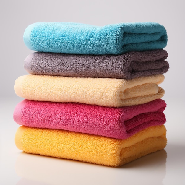 stos kolorowych ręczników solide białe tło