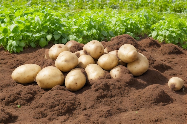Stos młodych ziemniaków na ziemi Tło zbioru ziemniaków Świeże ziemniaki w polu