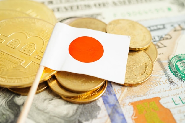 Stos Monet Pieniędzy Z Koncepcją Bankowości Finansowej Flagi Japonii