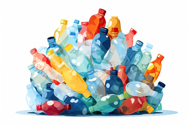 Stos plastikowych butelek na minimalistycznym tle generowany przez sztuczną inteligencję