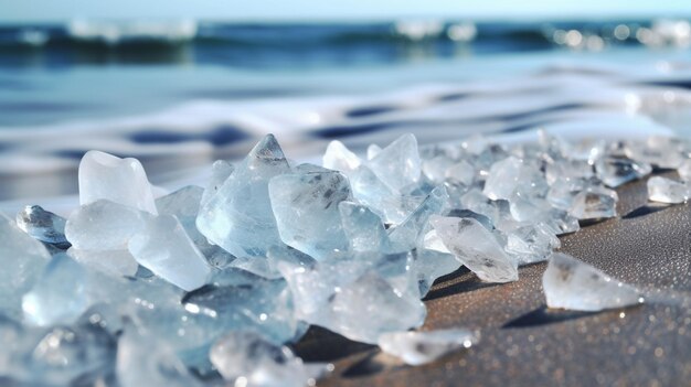 Stos potłuczonego szkła morskiego na plaży