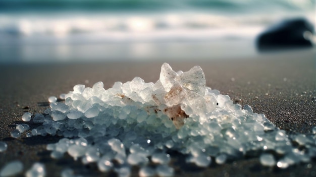 Stos szkła morskiego leży na piasku.