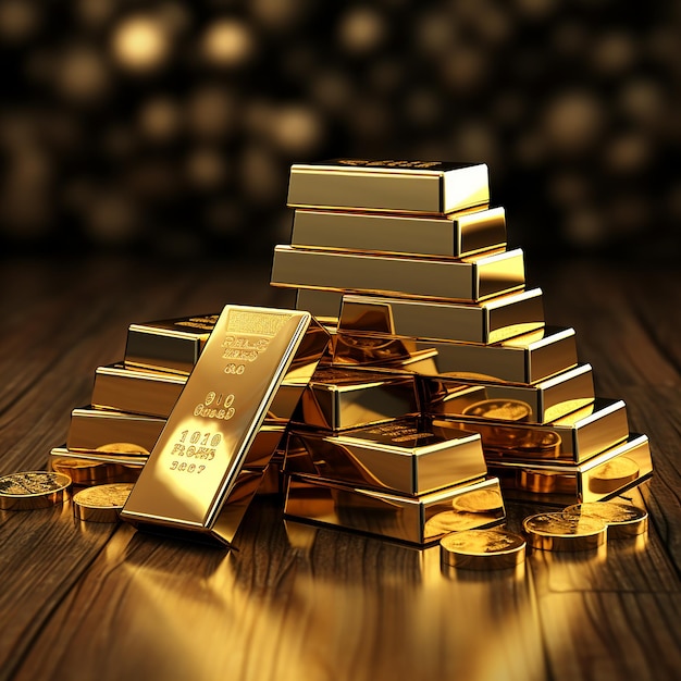 Stos sztabek złota 1000 gramów Ilustracja concept3d finansowych