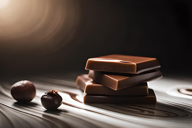 Stos tabliczek czekolady ze słowem „czekolada” na wierzchu.