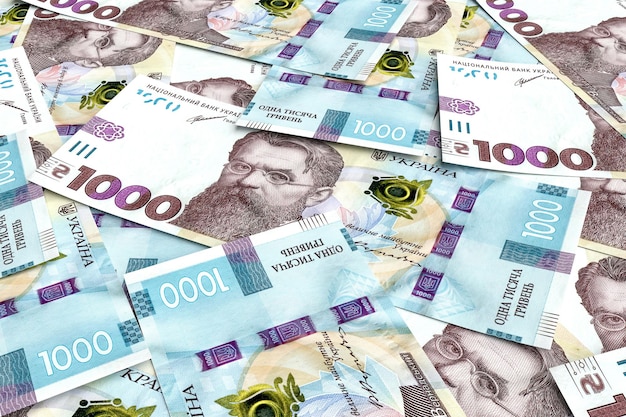 Stos ukraińskich pieniędzy hrywna hrywna hrywna z 1000 banknotami Koncepcja finansów