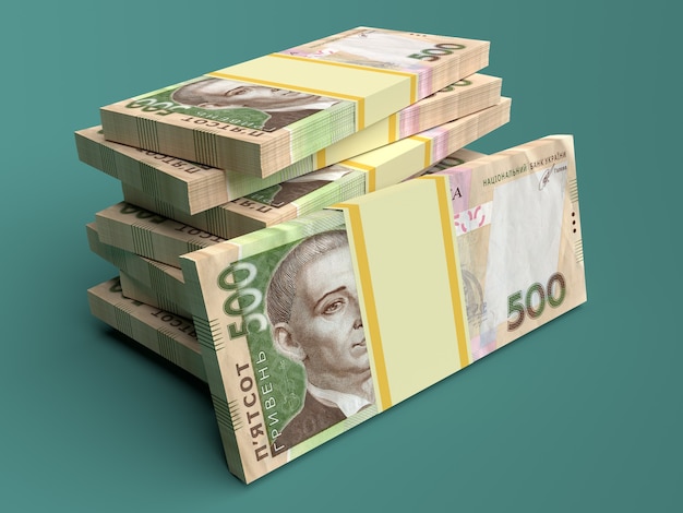 Stos ukraińskich pieniędzy hrywna hrywna hrywna z banknotami