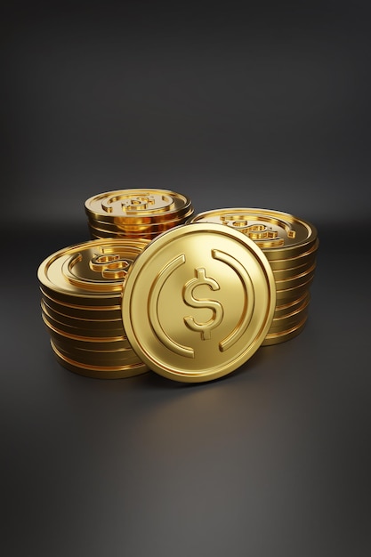 Stos złotych monet USDC ilustracja 3D